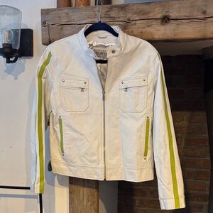 Wilsons Leather White Jacket white w/chartreuse stripe size large